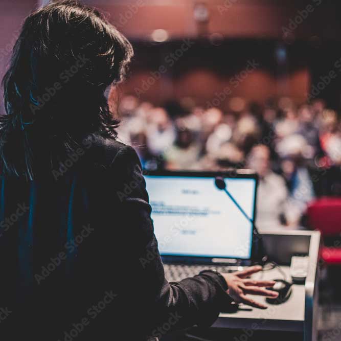 woman in a lecture hall